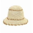thumbnail image 1 of Women's Hand Crochet Straw Bucket Sun Hat with Scallop Edge, 1 of 2