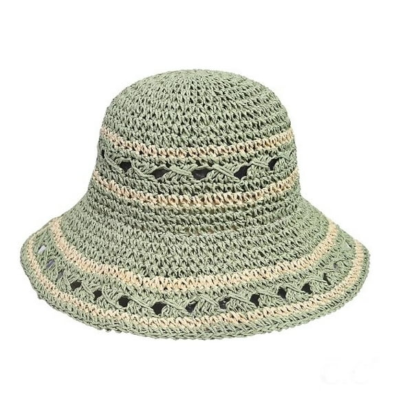 Women's Hand Crochet Thin Stripe Straw Bucket Hat
