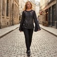 thumbnail image 1 of Angel Premium Women's Hand-Embroidered 100% Tencel Bell Sleeve Boho Top with Frayed Trim, 1 of 5