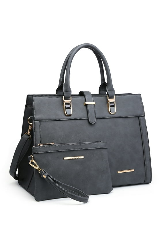 Women's Handbag Flap-Over Belt Shoulder Bag top Handle Tote Satchel Purse Work Bag W/Matching Wristlet