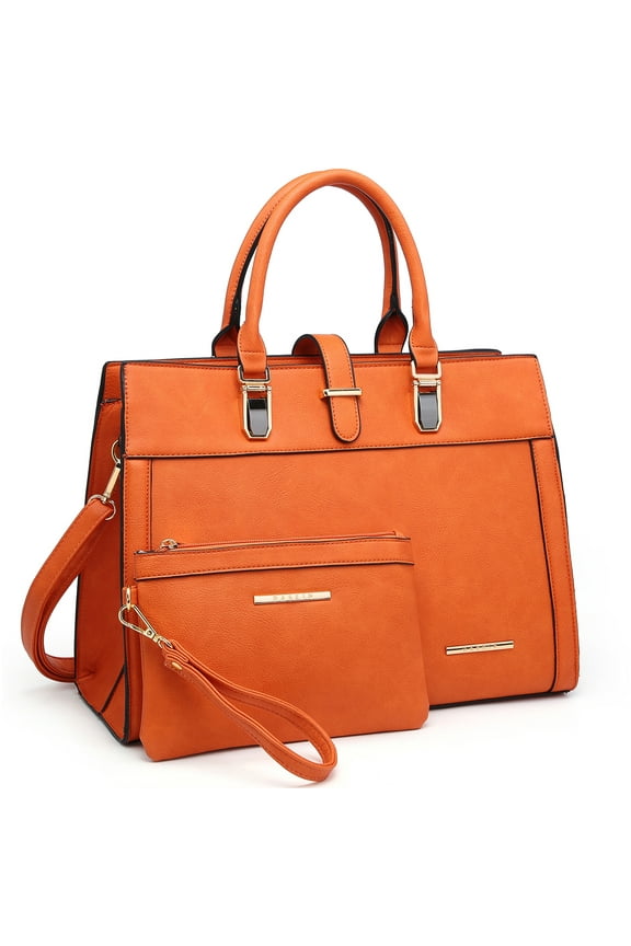 Women's Handbag Flap-Over Belt Shoulder Bag top Handle Tote Satchel Purse Work Bag W/Matching Wristlet