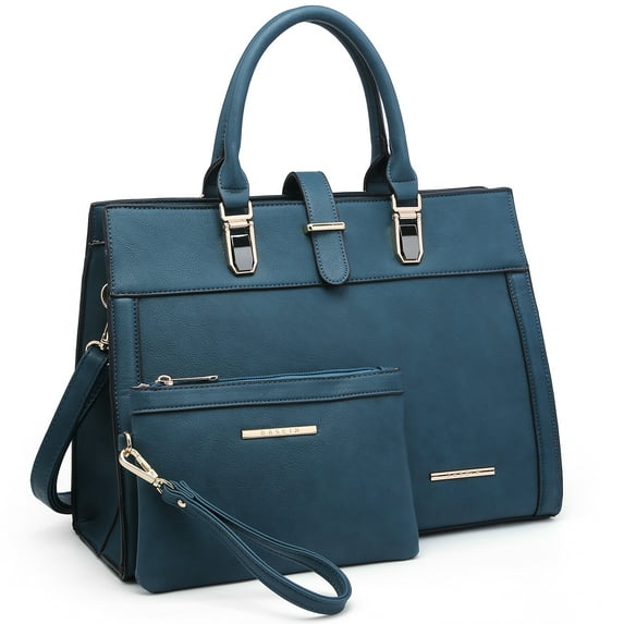 Women's Handbag Flap-over Belt Shoulder Bag Top Handle Tote Satchel Purse Work Bag w/Matching Wristlet