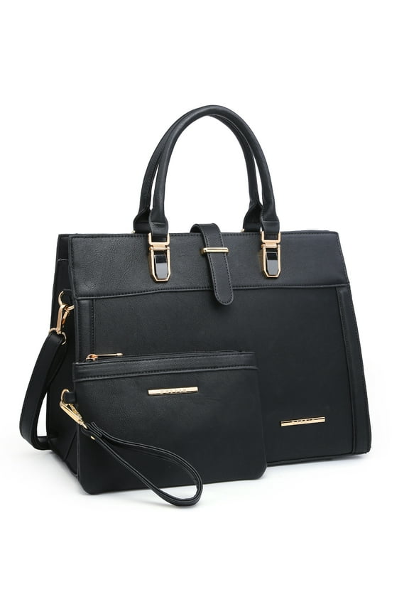 Women's Handbag Flap-over Belt Shoulder Bag Top Handle Tote Satchel Purse Work Bag w/Matching Wristlet