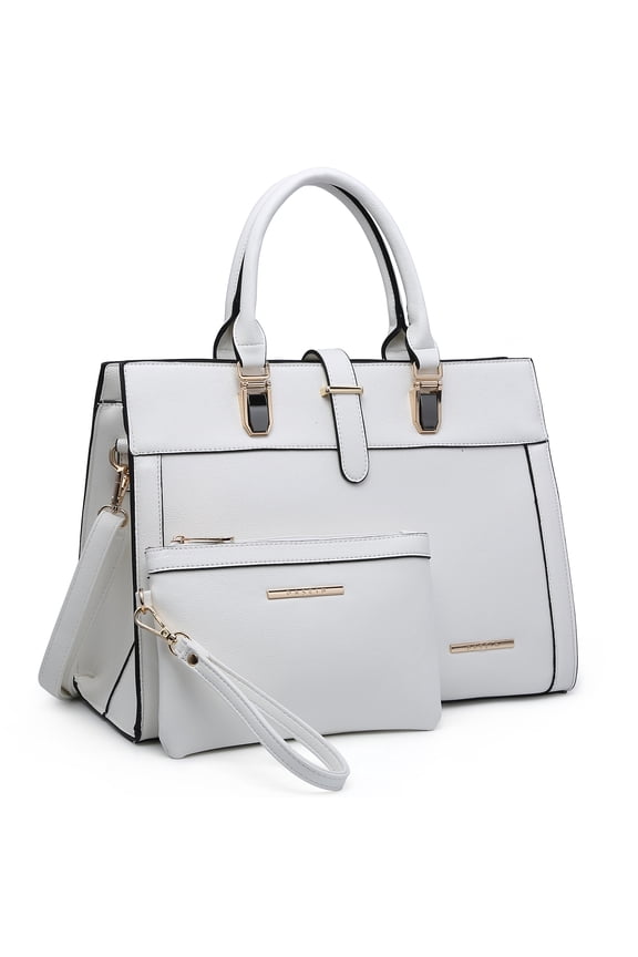 Women's Handbag Flap-over Belt Shoulder Bag Top Handle Tote Satchel Purse Work Bag w/Matching Wristlet