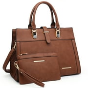 Womens Handbag Flap-over Belt Shoulder Bag Top Handle Tote Satchel Purse Work Bag w/Matching Wristlet