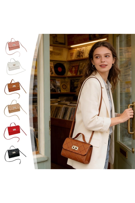 Women's Handbag Mini Tote Bag with Quilted Design Shoulder Bag Crossbody Bag PU Leather Clutch with Metal Lock Closure Compact Purse for Daily Essentials （Red）