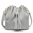 thumbnail image 1 of Women's Handbags Shoulder Bags Leather Drawstring Long Strap Shoulder Purses Bags (Gray), 1 of 5