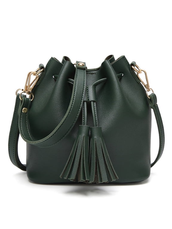 Women's Handbags Shoulder Bags Leather Drawstring Long Strap Shoulder Purses Bags (Green)