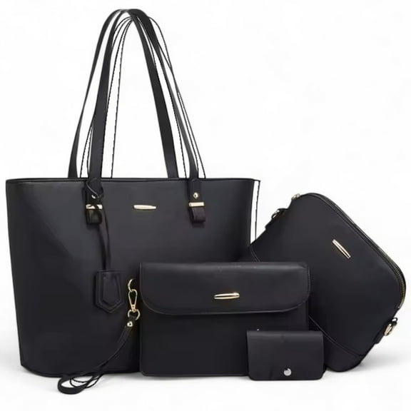 Women's Handbags, Tote Bag with Purse Organizer, Shoulder Bag, Set of 4 Pcs Black