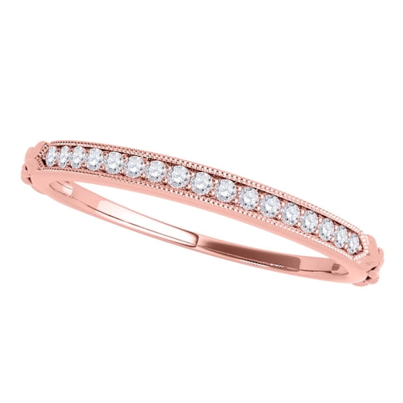 Women's 10K Rose Gold Diamond Wedding Band, Handcrafted Real Diamond Bridal Ring, Stackable Anniversary Band