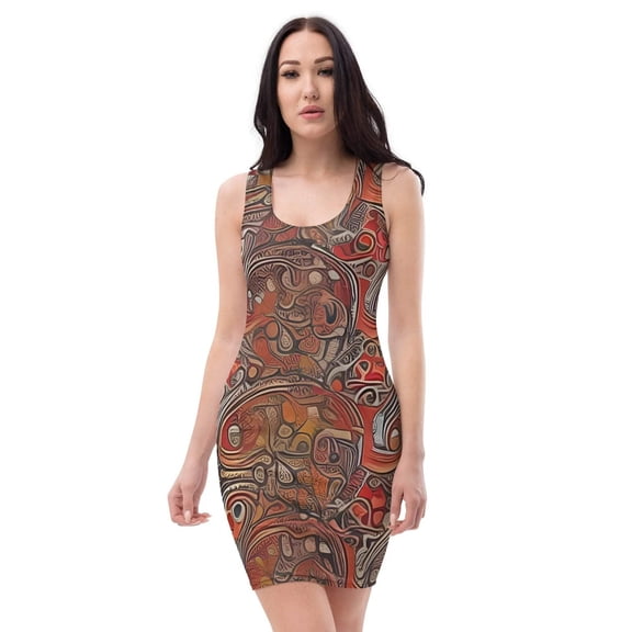 Women's Handmade All-Over Printed Bodycon Dress – Multi color, Traditional Art Design, Street Partywear, Sizes XS-XL