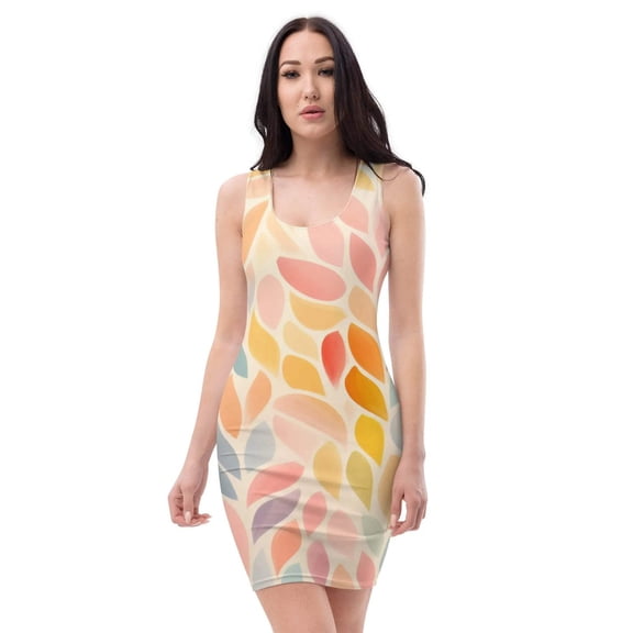 Women's Handmade All-Over Printed Bodycon Dress – Sleeveless, Multicolor Floral Leaves Design, Street Partywear, Sizes XS-XL