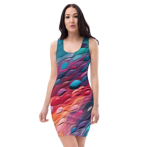 Women's Handmade All-Over Printed Bodycon Dress – Sleeveless, Multicolor Modern Art Design, Street Partywear, Sizes XS-XL