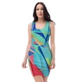 thumbnail image 1 of Women's Handmade All-Over Printed Bodycon Dress – Sleeveless, Multicolor Modern Art Design, Street Partywear, Sizes XS-XL, 1 of 4