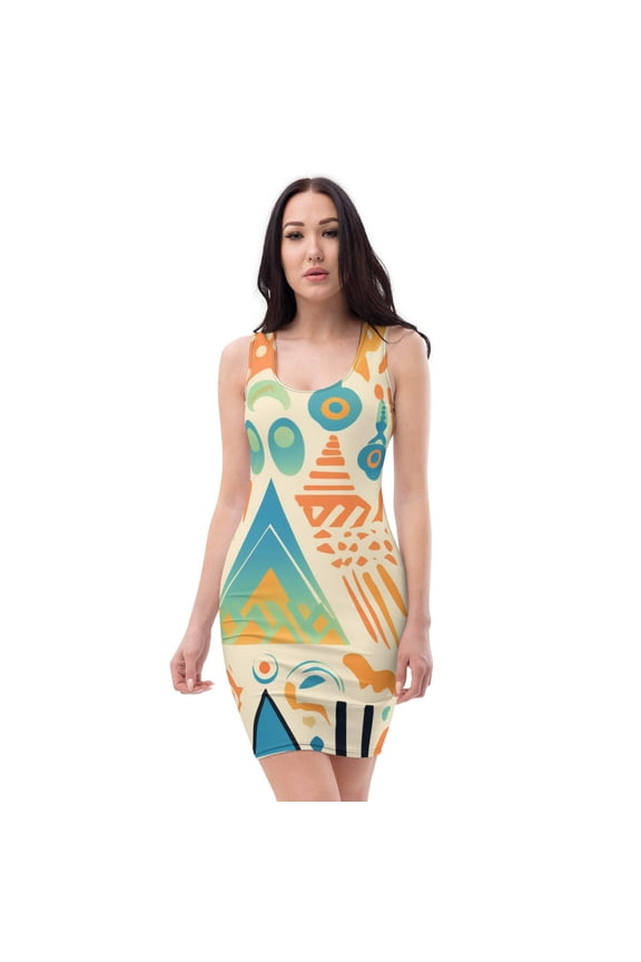 Women's Handmade All-Over Printed Bodycon Dress – White, African Traditional Design, Street Partywear, Sizes XS-XL