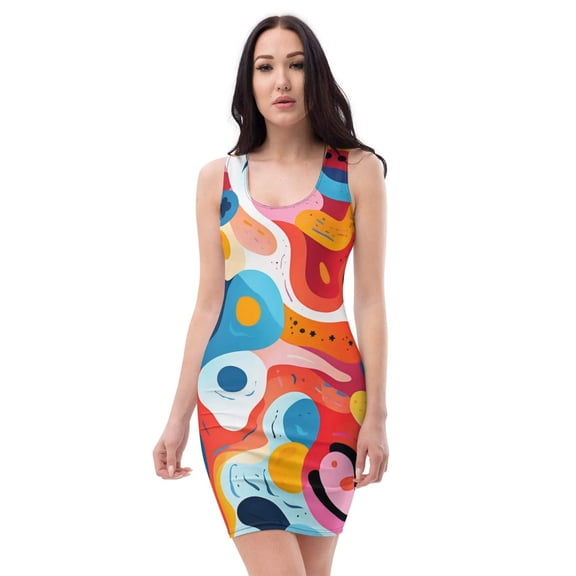 Women's Handmade All-Over Printed Bodycon Dress – White Color full, Modern Art Design, Street Partywear, Sizes XS-XL