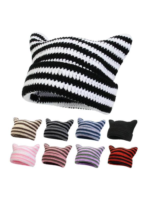 Women's Handmade Crochet Cat Ear Beanie Winter Hat Vintage Gothic Knit Warm Style