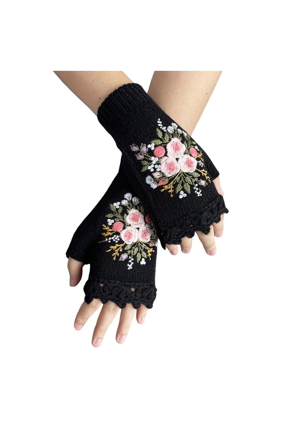Women's Handmade Knitted Retro Crochet Gloves for Casual Autumn and Winter Wear Size:One Size