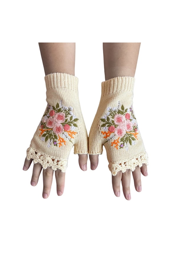 Women's Handmade Knitted Retro Crochet Gloves for Casual Autumn and Winter Wear Size:One Size