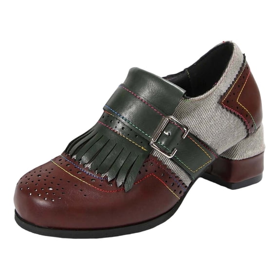 Women's Handmade Lambskin Oxford Loafers Shoes with Retro Ethnic Printed Style, Brock Design for Casual and Fashion Collegiate Style