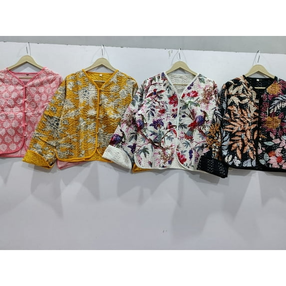 Women's Handmade Printed Jacket Cotton Quilted Upperwear Coat for Special Occasion Wear (Pack of 4)