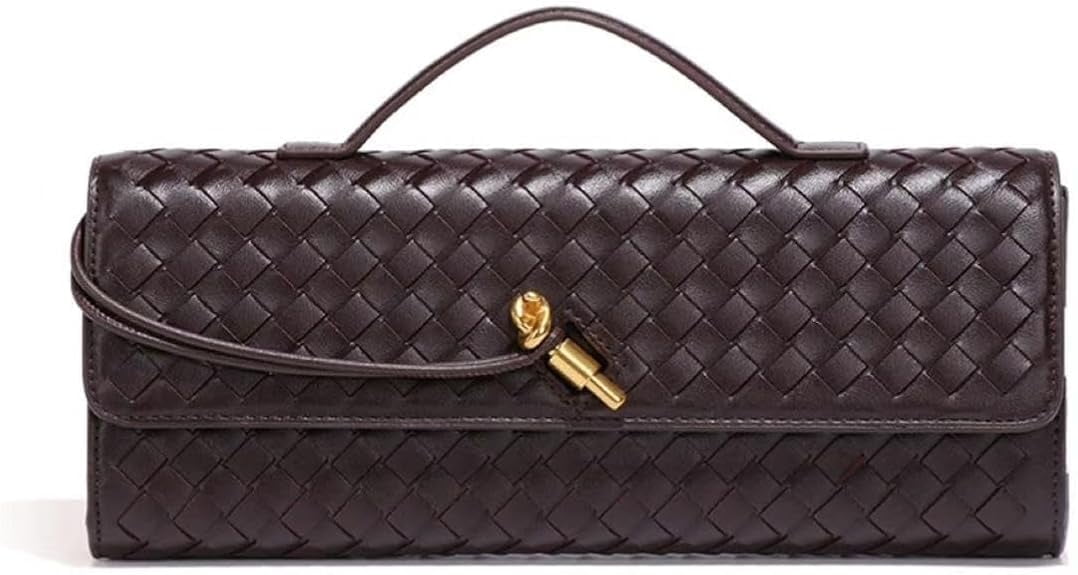 Women's Handmade Woven Evening Bag Casual Leather Shoulder Handbag Casual Crossbody Bags with Detachable Chain