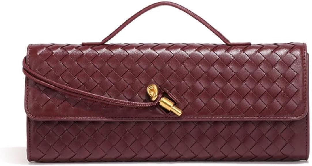 Women's Handmade Woven Evening Bag Casual Leather Shoulder Handbag Casual Crossbody Bags with Detachable Chain