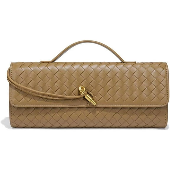 Women's Handmade Woven Evening Bag Casual Leather Shoulder Handbag Casual Crossbody Bags with Detachable Chain