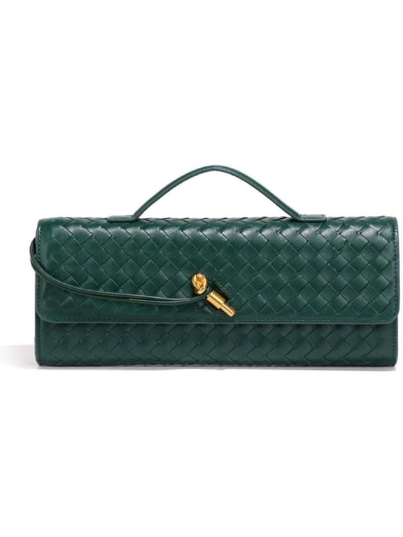 Women's Handmade Woven Evening Bag Casual Leather Shoulder Handbag Casual Crossbody Bags with Detachable Chain