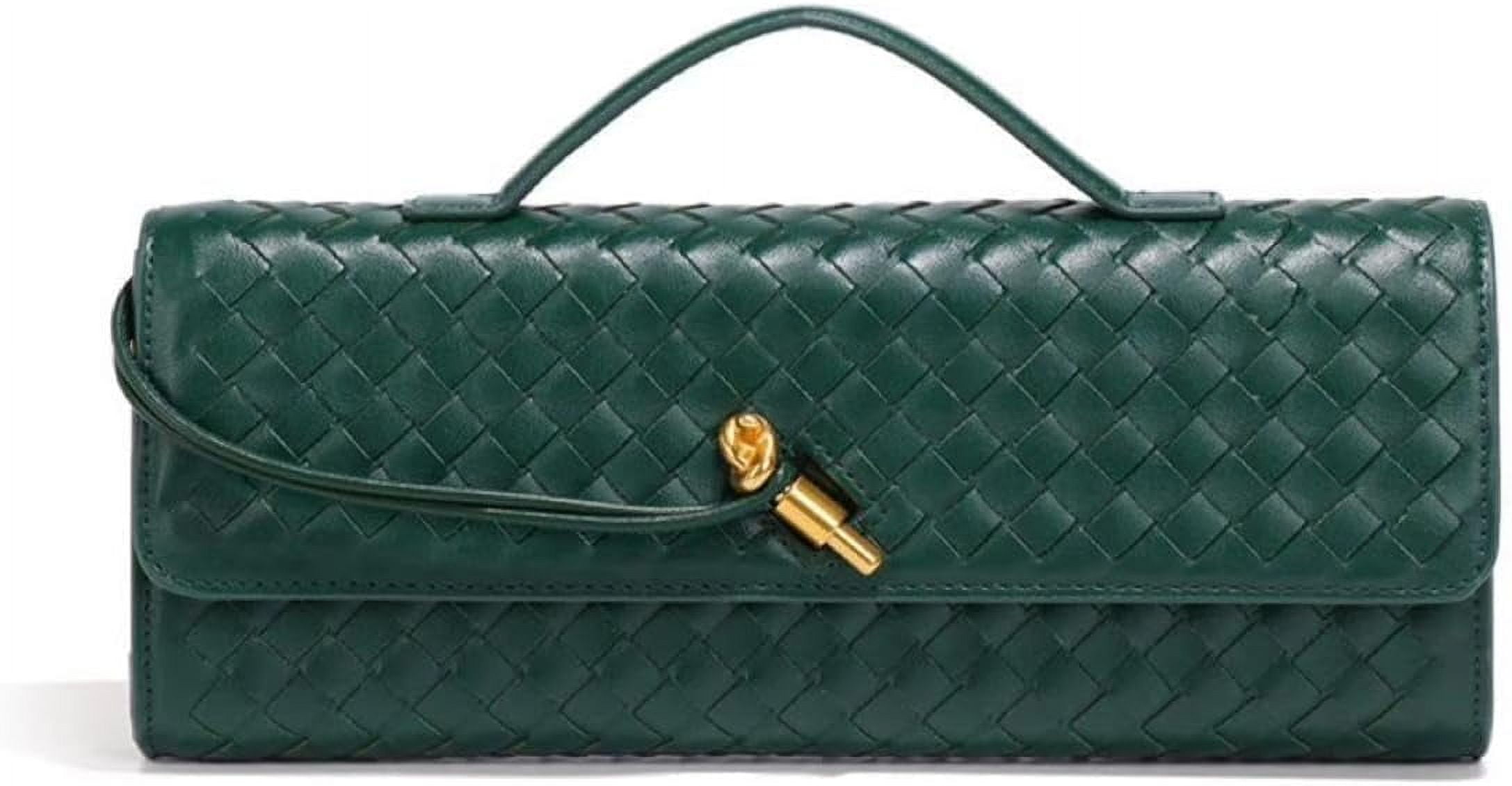 Women's Handmade Woven Evening Bag Casual Leather Shoulder Handbag Casual Crossbody Bags with Detachable Chain