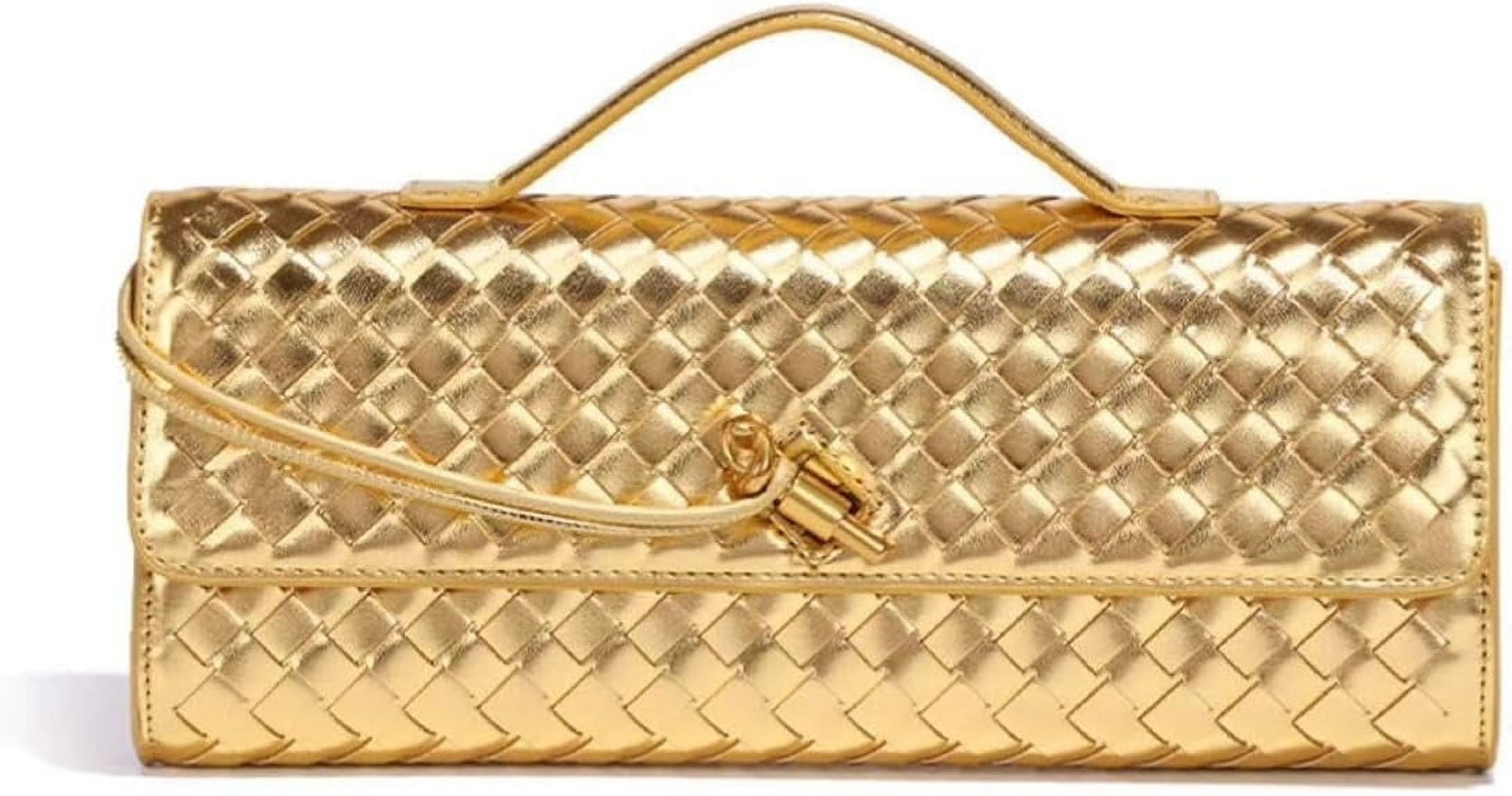 Women's Handmade Woven Evening Bag Casual Leather Shoulder Handbag Casual Crossbody Bags with Detachable Chain