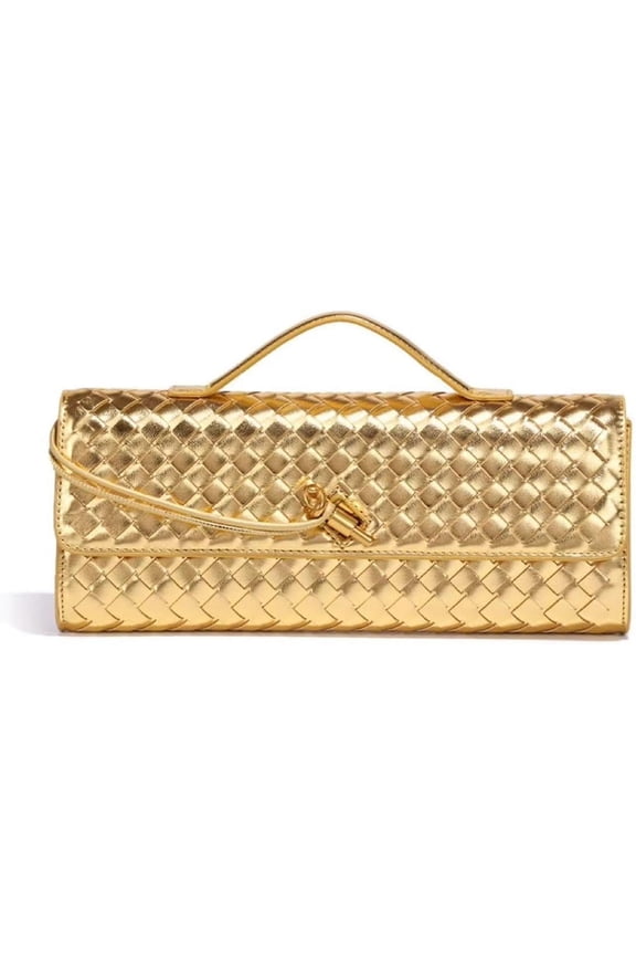 Women's Handmade Woven Evening Bag Casual Leather Shoulder Handbag Casual Crossbody Bags with Detachable Chain