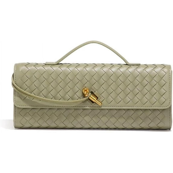 Women's Handmade Woven Evening Bag Casual Leather Shoulder Handbag Casual Crossbody Bags with Detachable Chain