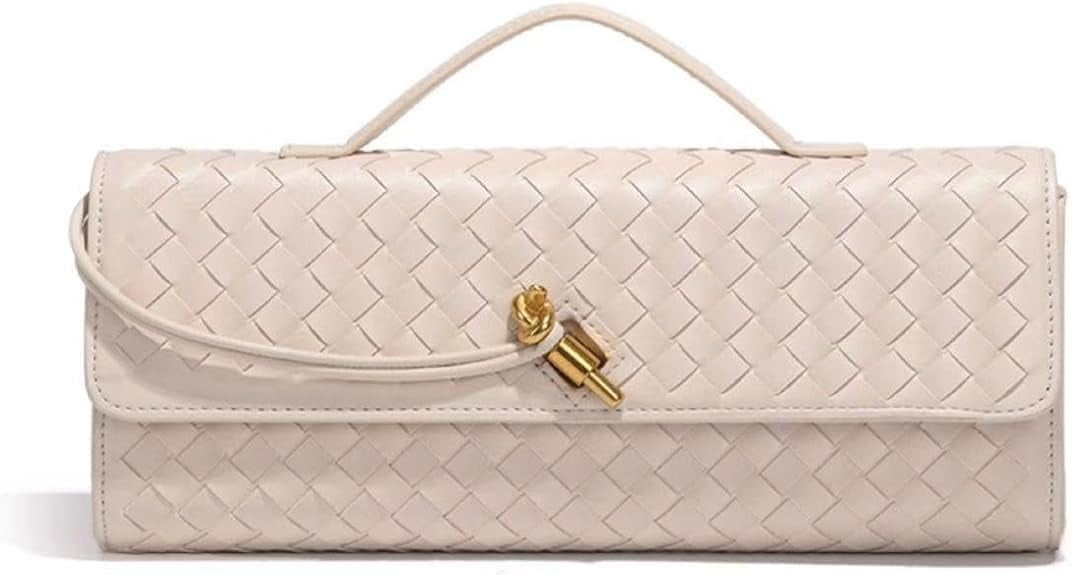 Women's Handmade Woven Evening Bag Casual Leather Shoulder Handbag Casual Crossbody Bags with Detachable Chain