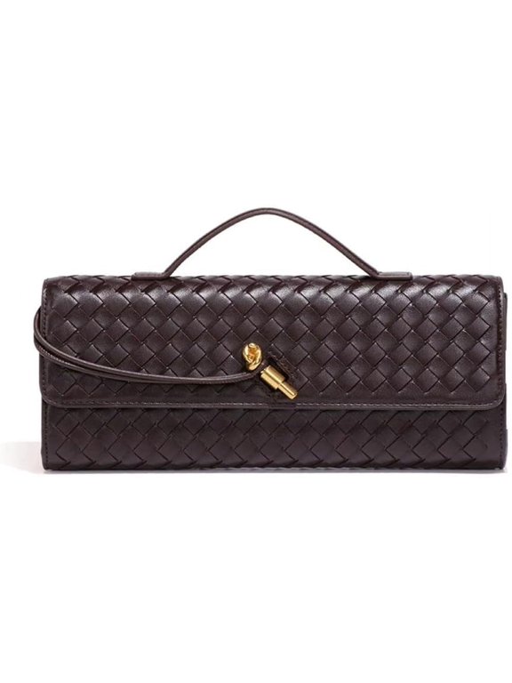 Women's Handmade Woven Evening Bag Casual Leather Shoulder Handbag Casual Crossbody Bags with Detachable Chain
