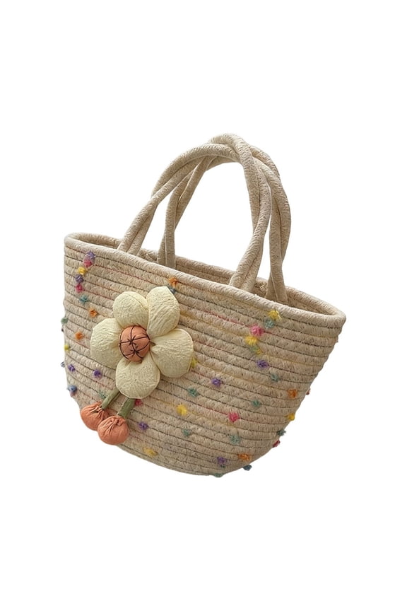 Women's Handwoven Cotton Tote Bag, Lightweight Casual Women Handbag, with 3D Flower Decor, for Picnic, Vacation, Shopping and Daily Outfits