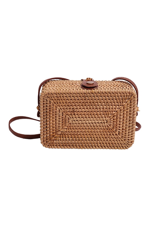 Women's Handwoven Rattan Crossbody Bag, Rectangular Woven Shoulder Bag for Daily Leisure Travel (Style 1)