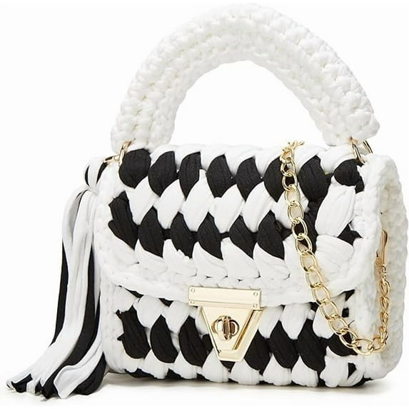 Women's Handwoven Tote Bags Chunky Yarn Crochet Crossbody Shoulder Bag DIY Knot Purse Knit Woven Handbag Evening Bag Clutch