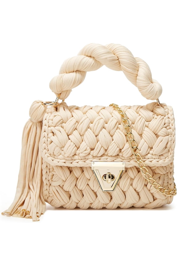 Women's Handwoven Tote Bags Chunky Yarn Crochet Crossbody Shoulder Bag DIY Knot Purse Knit Woven Handbag Evening Bag Clutch