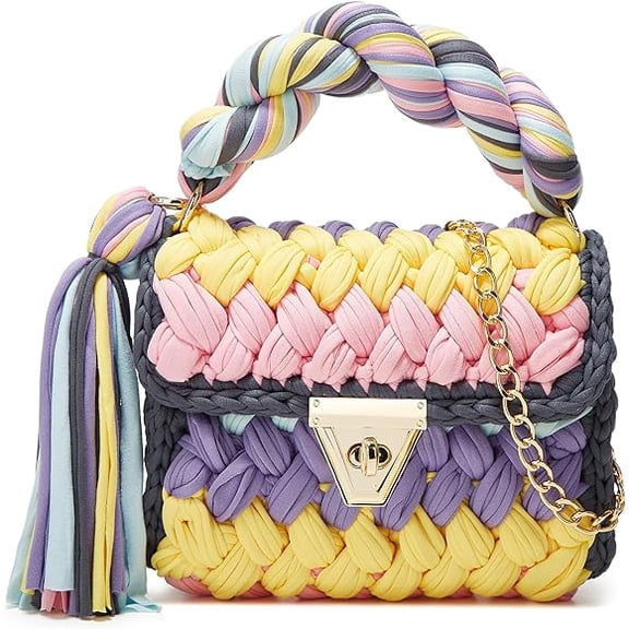 Women's Handwoven Tote Bags Chunky Yarn Crochet Crossbody Shoulder Bag DIY Knot Purse Knit Woven Handbag Evening Bag Clutch