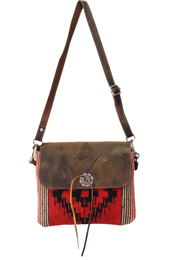 Women's Handwoven Upcycled Canvas Distressed Leather Shoulder Bag 17RT2107-104