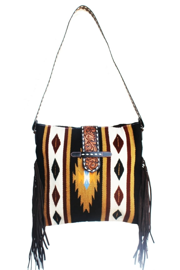 Women's Handwoven Wool Rodeo Cowgirl Shoulder Bag Purse Brown 27FK26