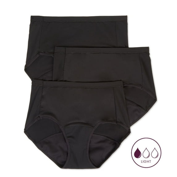 Women's Hanes 40FDL3 Comfort Period Light Brief Panty - 3 Pack (BLK/BLK/BLK 7)