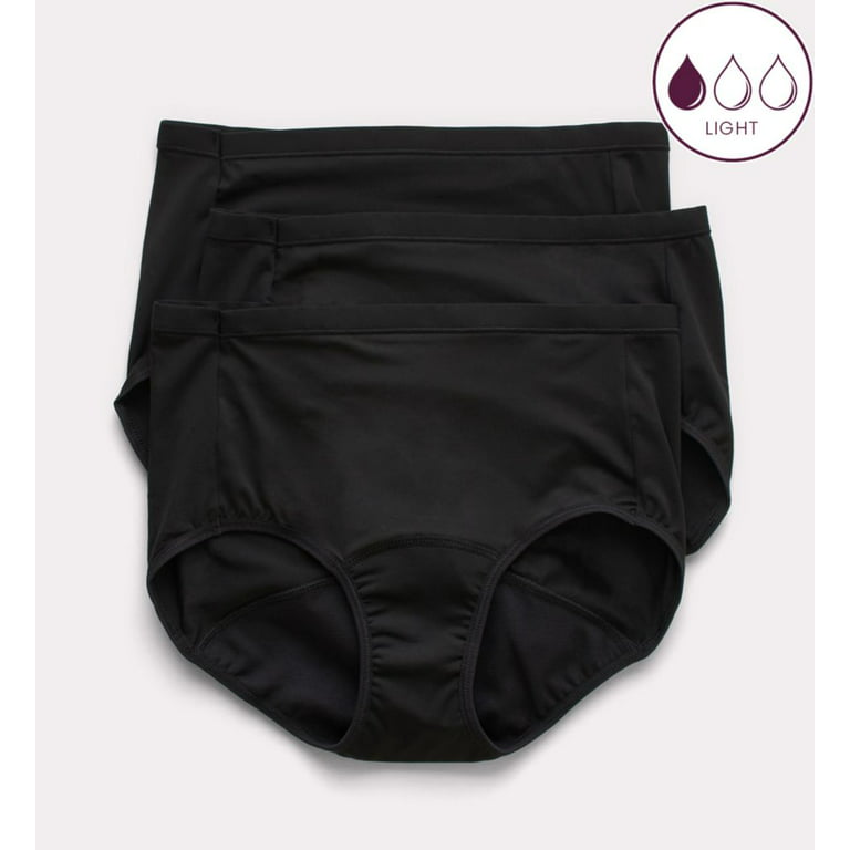 Women's Hanes 40FDL3 Comfort Period Light Brief Panty - 3 Pack (BLK/BLK/BLK  8) 