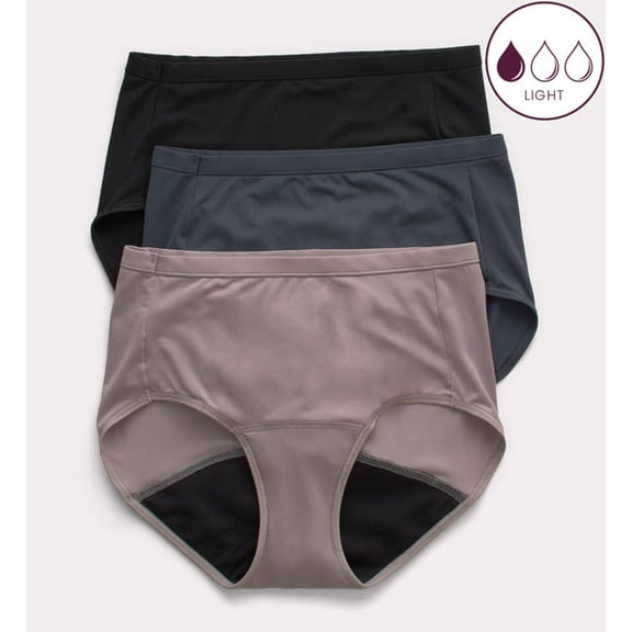 Women's Hanes 40FDL3 Comfort Period Light Brief Panty - 3 Pack (WS/PCG/BLK 10)