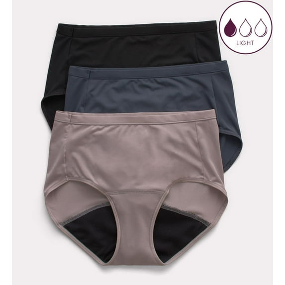 Women's Hanes 40FDL3 Comfort Period Light Brief Panty - 3 Pack (WS/PCG/BLK 6)