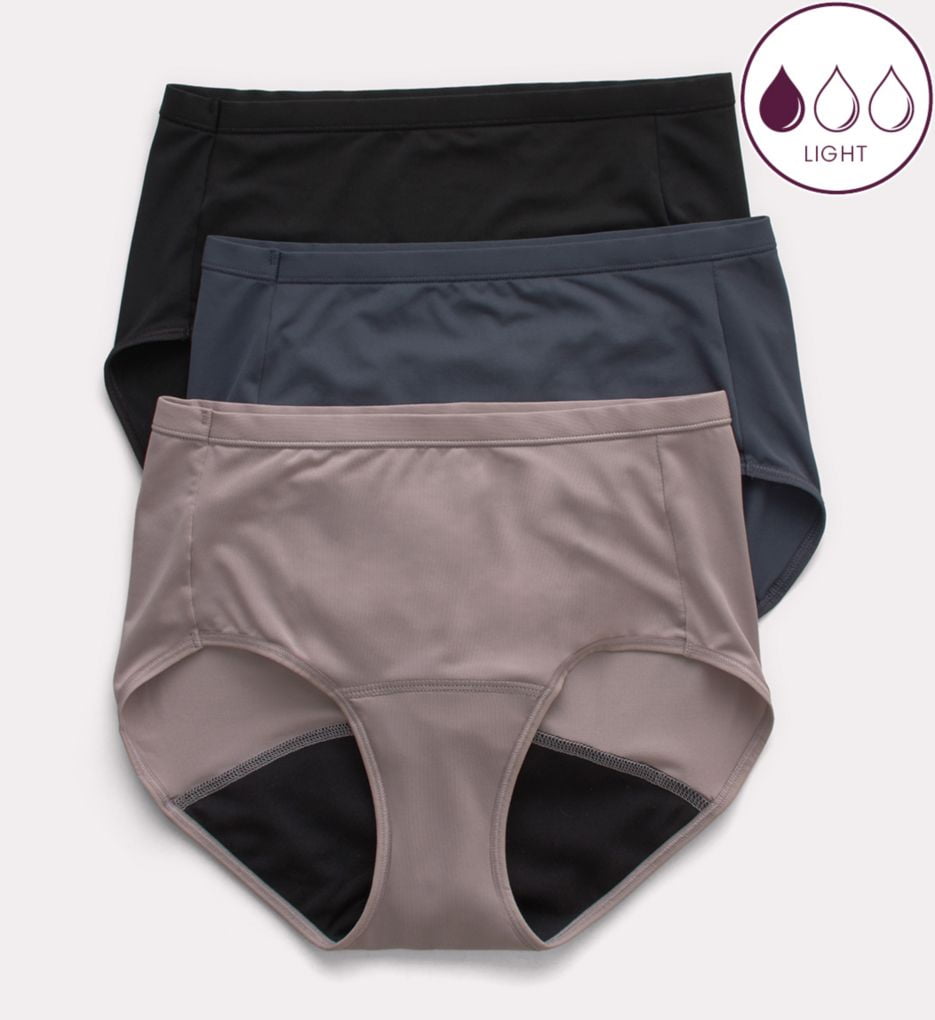 Women's Hanes 40FDL3 Comfort Period Light Brief Panty - 3 Pack (WS/PCG/BLK  7) 