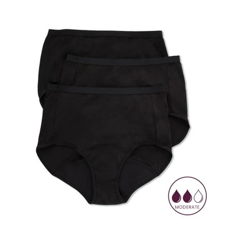 Women's Hanes 40FDM3 Comfort Period Moderate Brief Panty - 3 Pack (BLK/BLK/BLK 10)