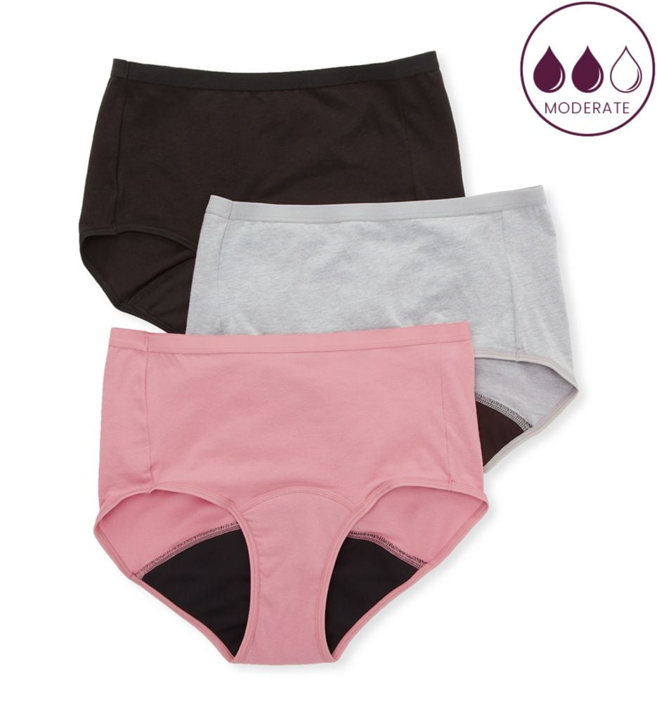 Women's Hanes 40FDM3 Comfort Period Moderate Brief Panty - 3 Pack  (Pecan/Grey/Black 10) 