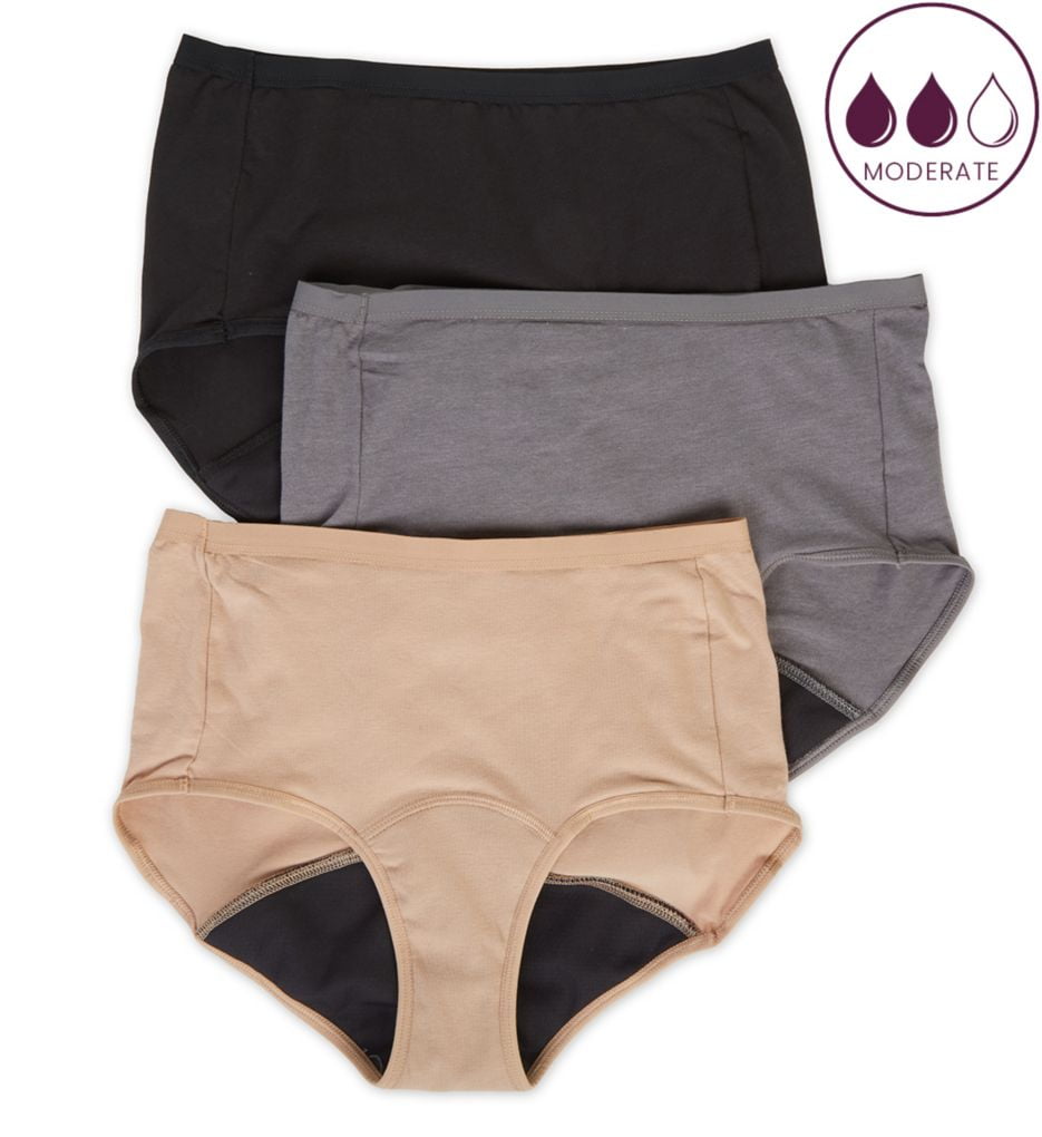Women's Hanes 40FDM3 Comfort Period Moderate Brief Panty - 3 Pack  (Pecan/Grey/Black 6)